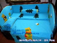Chăn ga gối quây cũi đắp hình gấu Pool - giường cũi trẻ em 